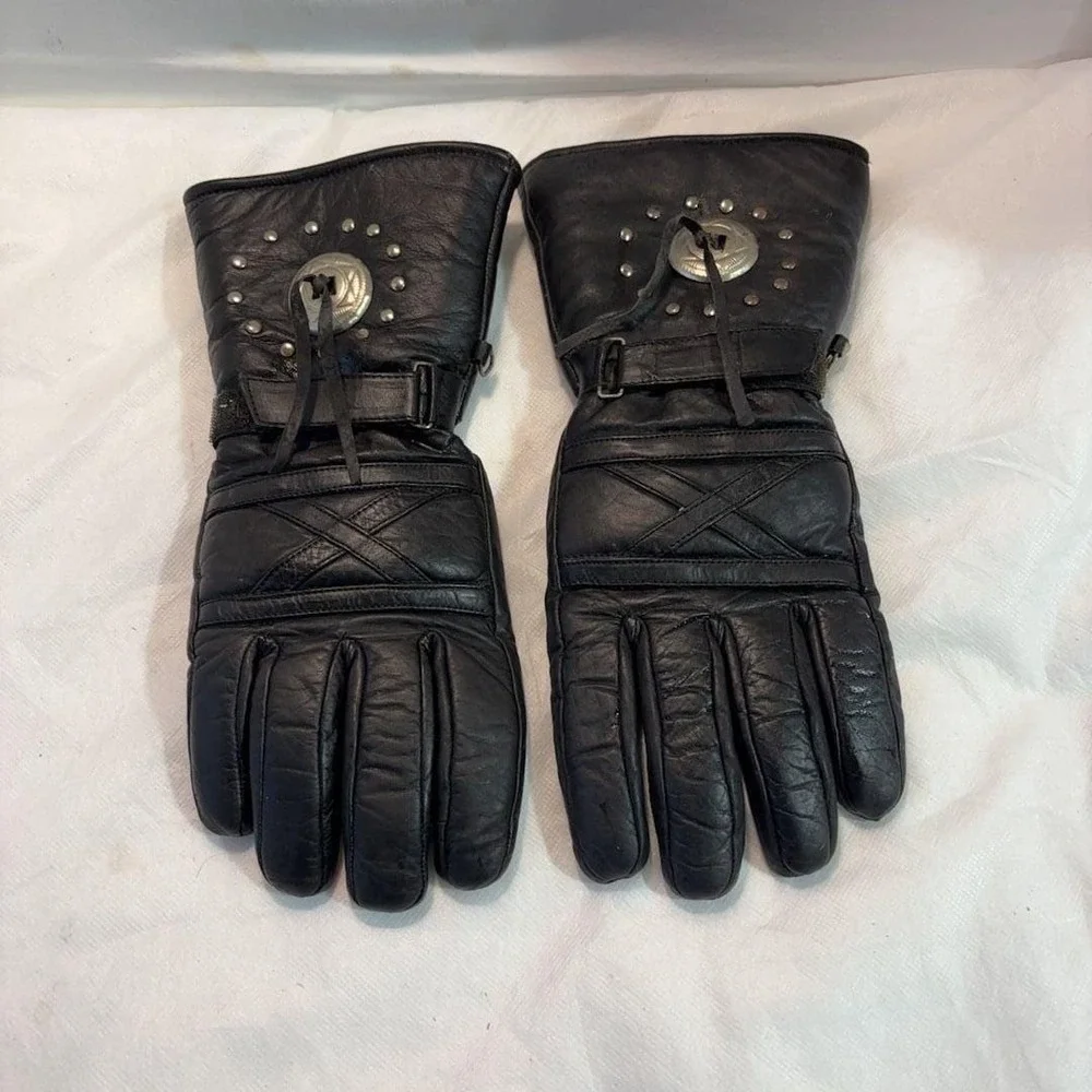 Vintage Thinsulate Thermal Leather Motorcycle Gloves Black XL
